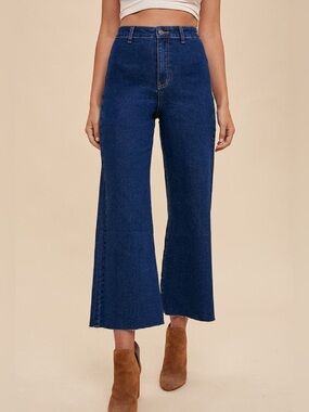 Anniewear High-Rise Wide Leg Cropped Jeans - Dark Blue
